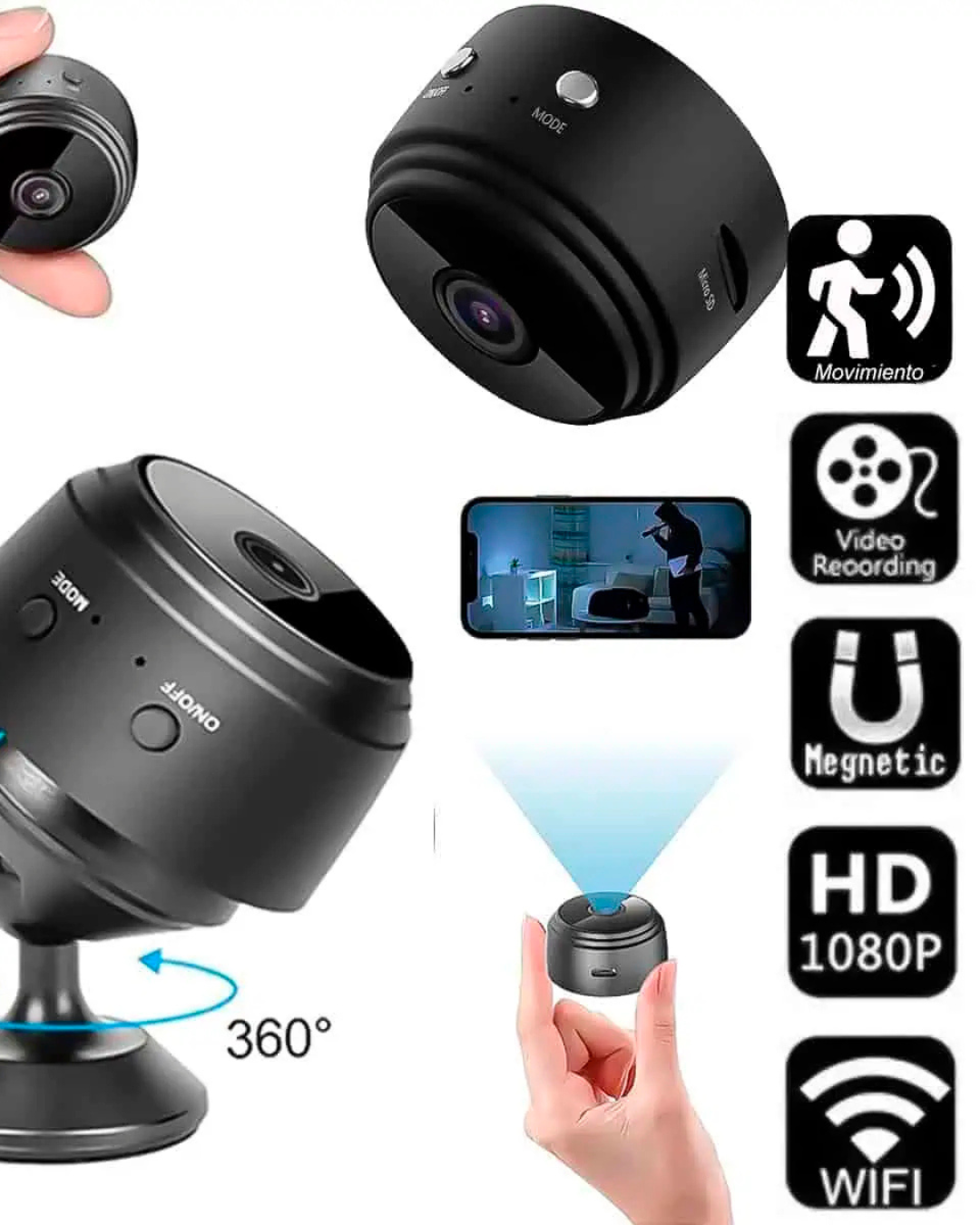 Minicámara Full HD 1080P con visión nocturna por infrarrojos.