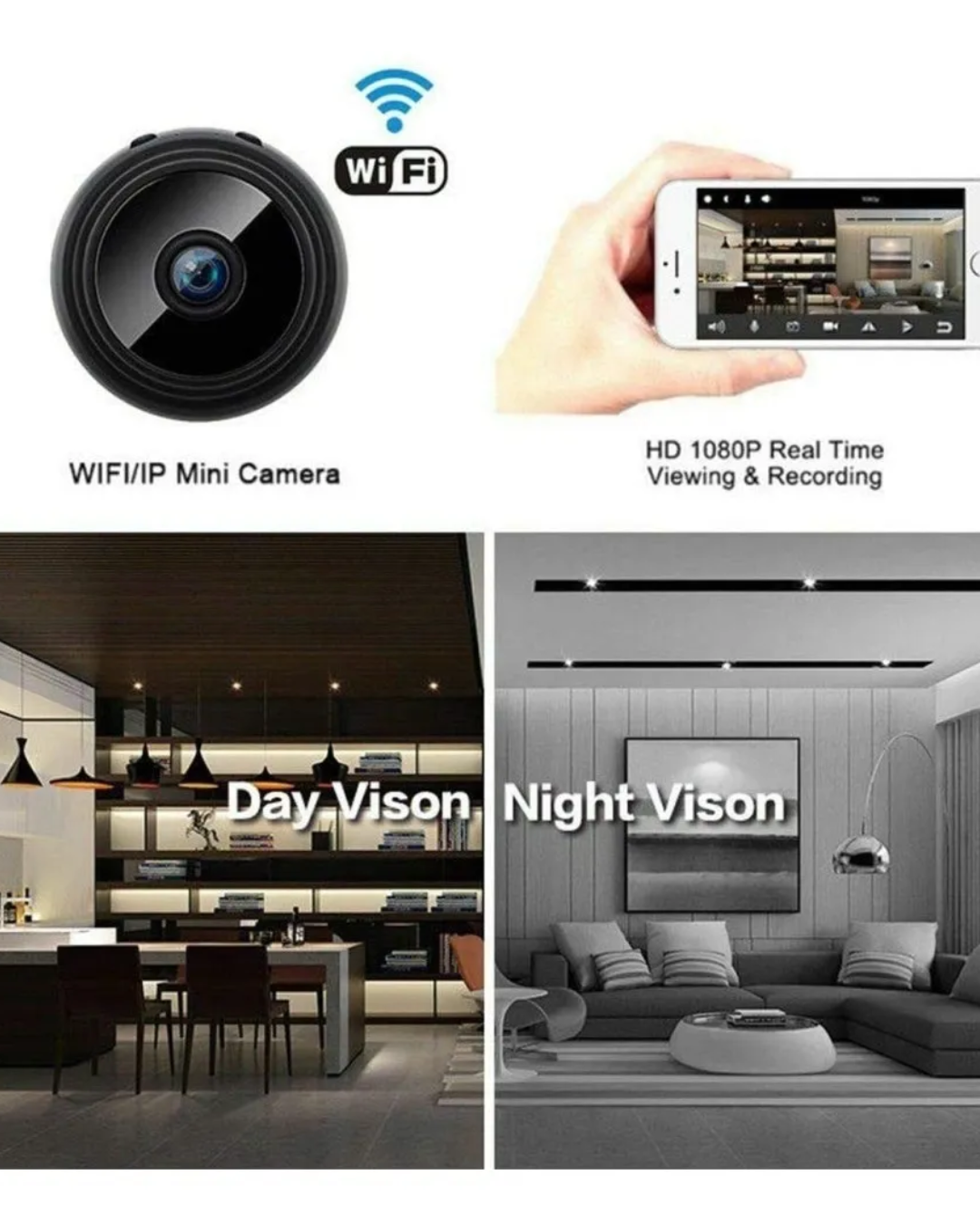 Minicámara Full HD 1080P con visión nocturna por infrarrojos.